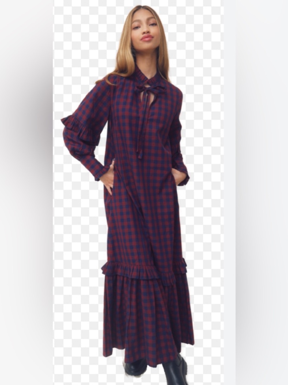 Ophelia and Indigo Wine/Navy Gingham Maxi Dress